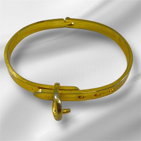 Goldtone Belt Bracelet with Adjustable Buckle Design, Hinge Opening, 7", Vintage - Picture 4 of 6